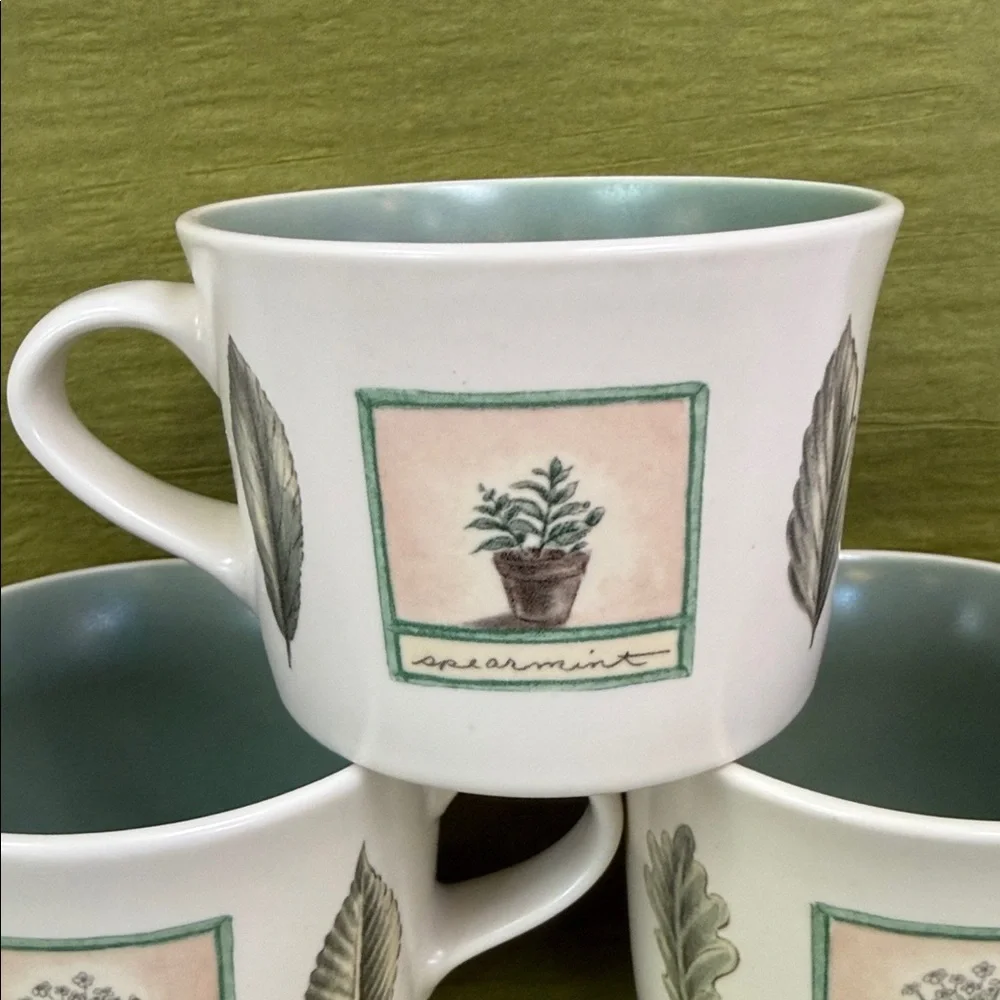 Vintage Pfaltzgraff Naturewood 12oz Coffee Mugs Botanical Herb Design Set of 3